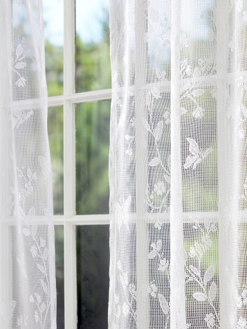 Butterfly Garden White Lace Pinch Pleat Back Tab Curtains