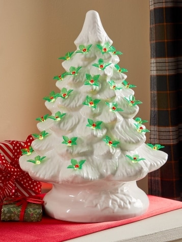 Green Holly Leaf Ceramic Christmas Tree Bulbs