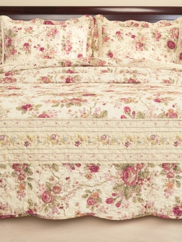 Everlasting Rose Reversible Cotton Quilt and Pillow Sham Set