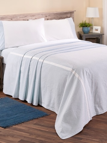 Striped Seersucker Portuguese Cotton Percale Bedspread