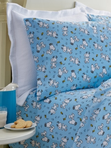 Peanuts Dancing Snoopy and Woodstock Portuguese Cotton Percale Sheet Set
