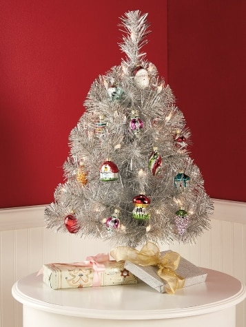 Pre-Lit Silver Tinsel Christmas Tree, 2 Feet
