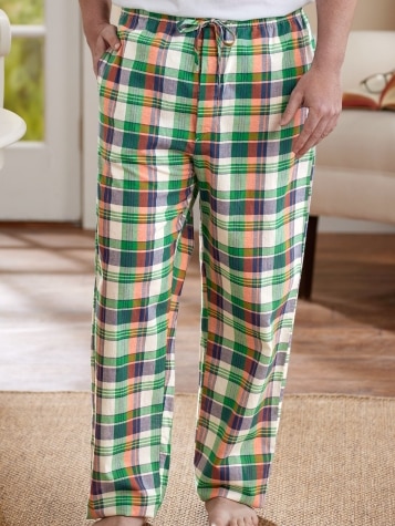Men's Green Madras Plaid Cotton Pajama Pants