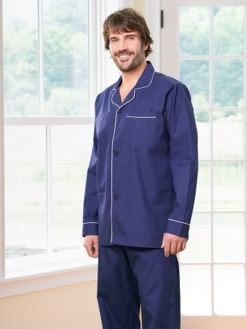 Men's Cotton Broadcloth Button Pajamas in Navy