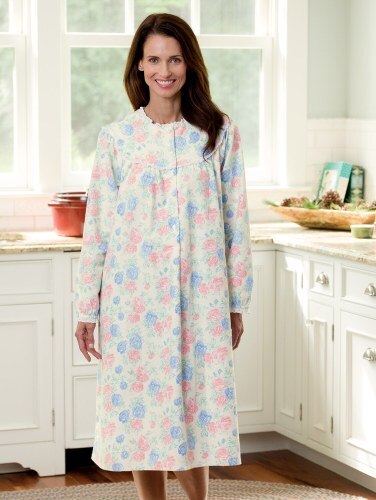 Lanz Nantucket Rose Mid Length Flannel Nightgown