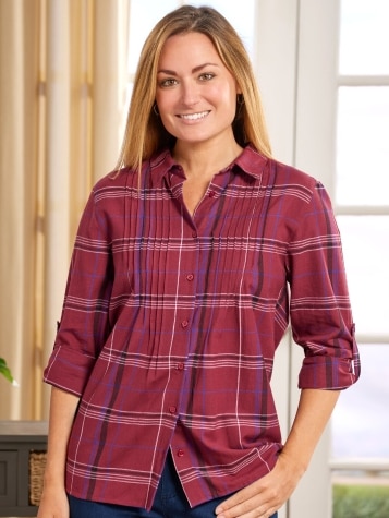 Women's Pintuck Plaid Flannel Tunic