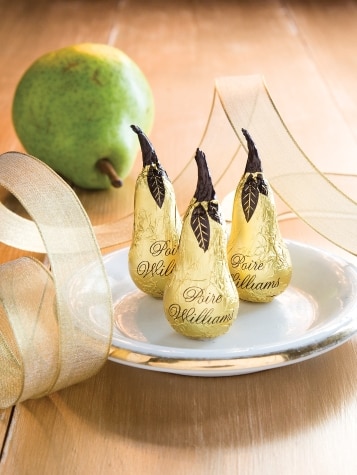 Gold Foil-Wrapped Chocolate Pears with Liqueur