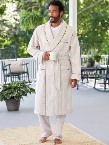 Men's Striped Cotton Seersucker Robe