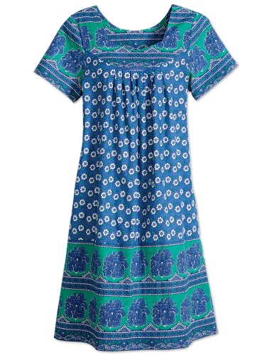 Lightweight Cotton Knee Length Muumuu Dress In Blue