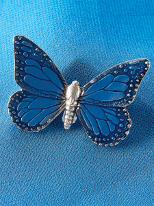 Pewter Butterfly Brooch with Blue Enamel