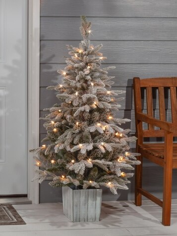 Pre-Lit Artificial Flocked Icelandic Fir Potted Christmas Tree