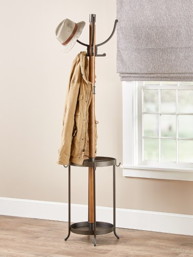 coat rack with shelf and bench