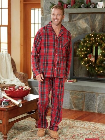 Button Front Flannel Pajamas For Men