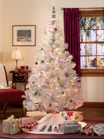 Silver Tinsel Pre-Lit Artificial Christmas Tree, In 2 Sizes