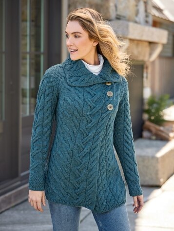 Women's Irish Supersoft Wool 3-Button Long Cardigan