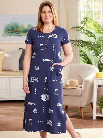 M.MAC Rock Fish Cotton Knit Maxi Dress With Pockets