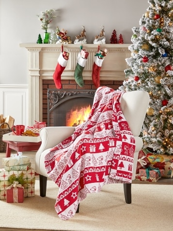 Holidays With Snoopy Flannel Blanket or Throw