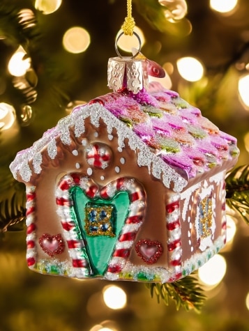 Gingerbread House Blown-Glass Christmas Ornament