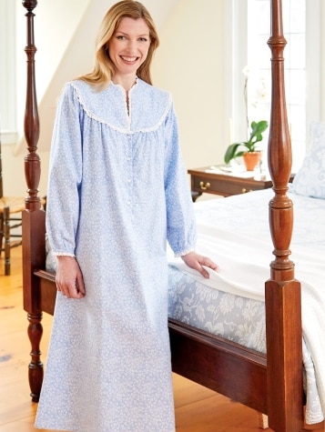 Lanz Vintage Floral Flannel Nightgown for Women 
