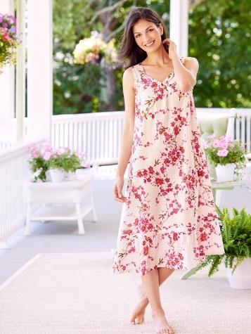 Ella Simone Hummingbird and Cherry Blossom Print Nightgown