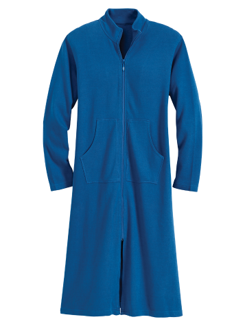Women's Mini Rib-Knit Cotton Zip-Front Robe in Blue