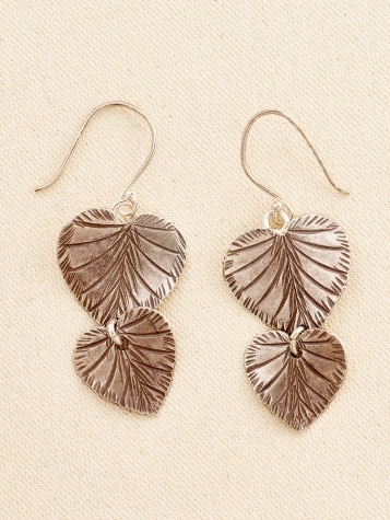 Double Leaf Drop Earrings in Silver