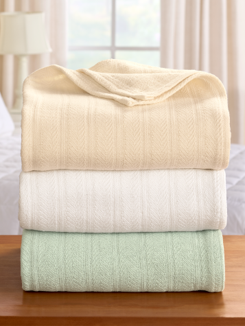 Vellux Cotton Textured Chevron-Weave Blanket