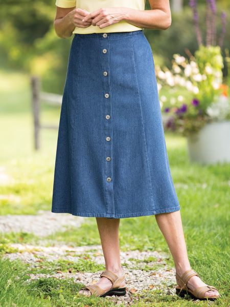 Vintage 8-Gore Skirt | Cotton Denim Button Down Skirt