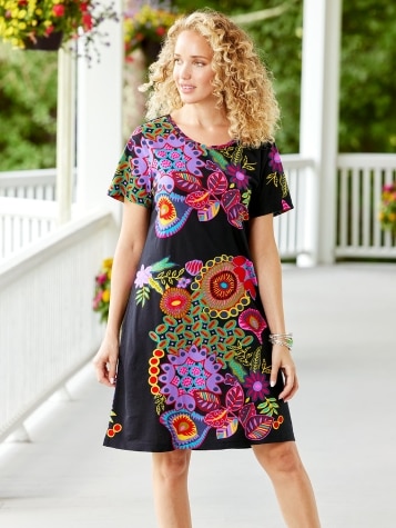 Bright Print Cotton Jersey Knit Tunic Dress