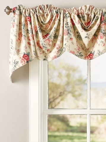 Abbey Rose Austrian Valance, Tan and Rose Floral