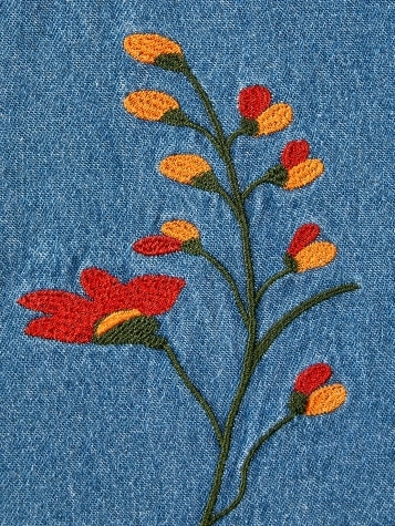 Embroidered Denim Pintuck Dress