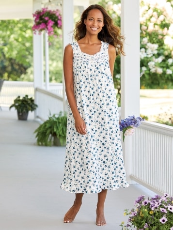 Women's Eileen West Blue Floral Peached Nightgown