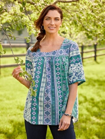 Vertical-Print Cotton Muumuu Top