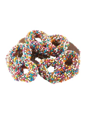 Chocolate-Covered Mini Pretzels With Nonpareils