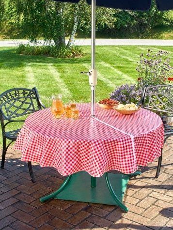Outdoor Umbrella Tablecloth Vinyl, Tablecloths For Round Tables With Umbrella