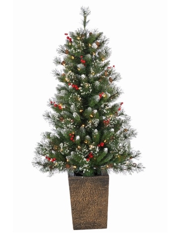 Pre-Lit Artificial Fire and Ice Potted Glazier Pine Christmas Tree