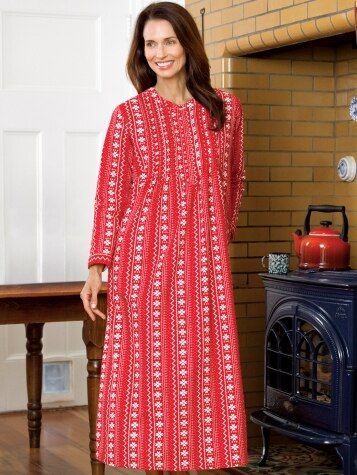 Nordic Snowflake Flannel Nightgown for Women 
