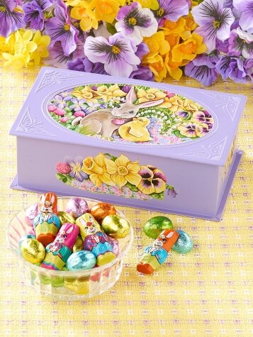 Easter Bunny and Chick Tin With Milk Chocolate Bunnies and Eggs