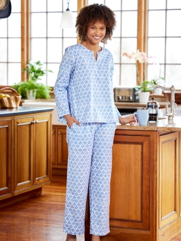 Floral Block-Print Tunic Pajamas for Women 