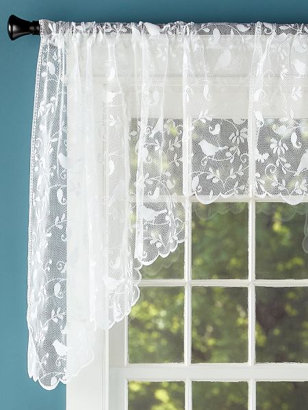 Lace Garden Motif Rod Pocket Window Curtain Swag Bird