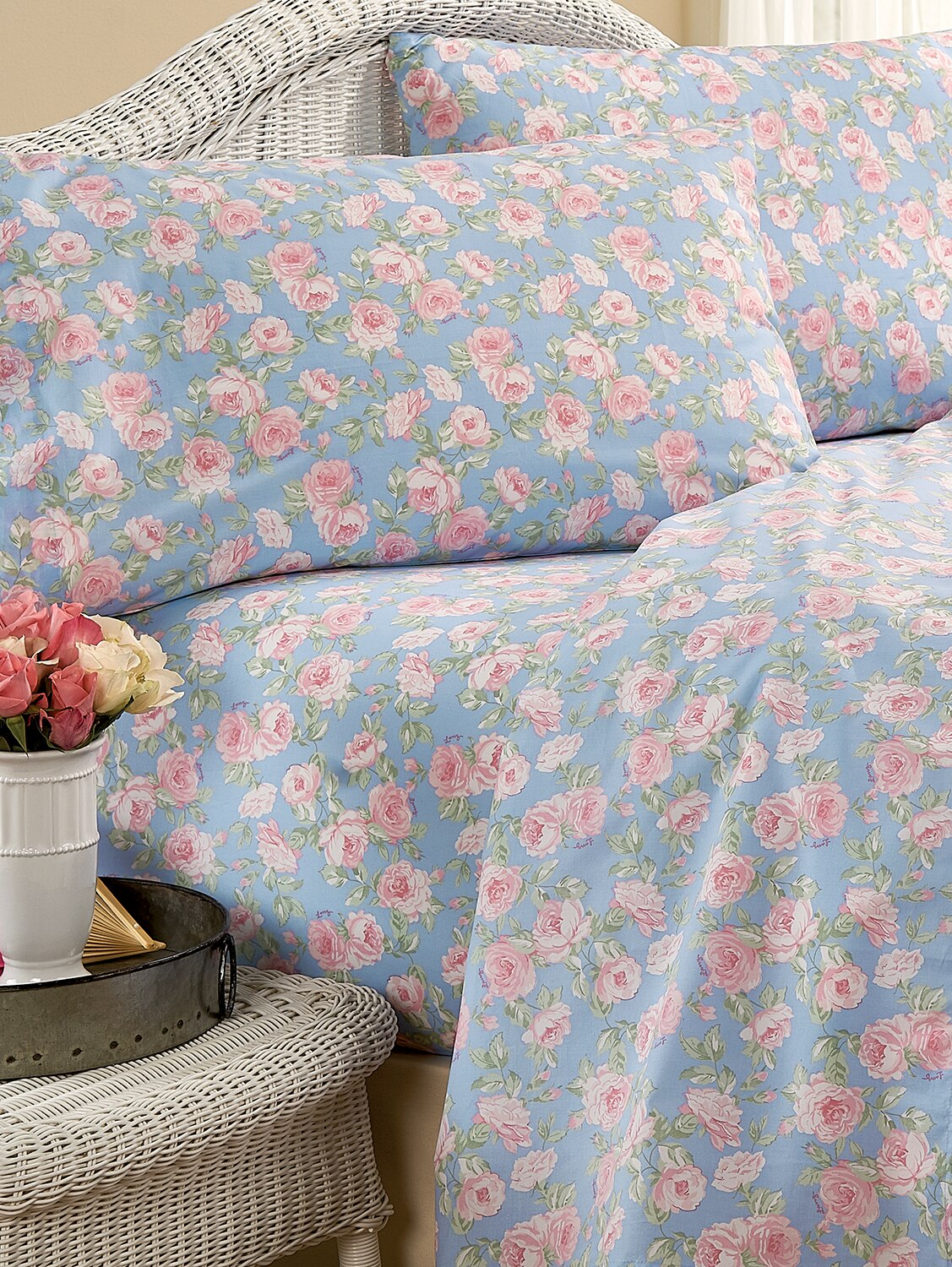 100% Soft Brushed Warm Rosebud Flannelette Sheet Flat Fitted Sheet Pillowcase 