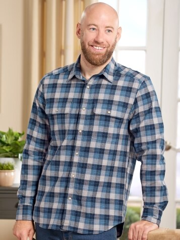 Orton Brothers Stretch-Twill Snap-Front Plaid Shirt