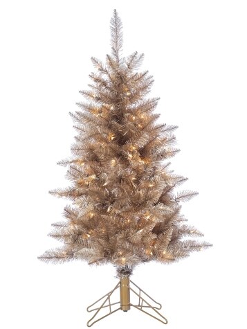 Pre-Lit Rose Gold Tinsel Christmas Tree, In 2 Sizes