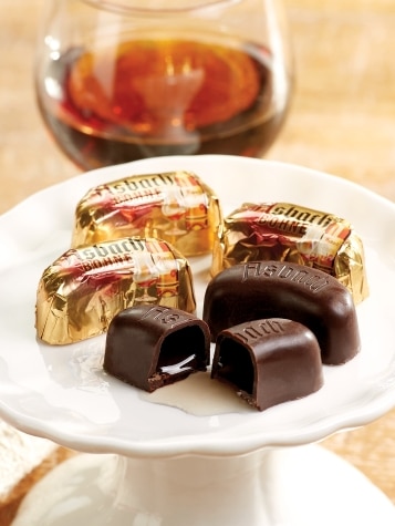 Bean-Shaped Dark Chocolates Filled with Brandy