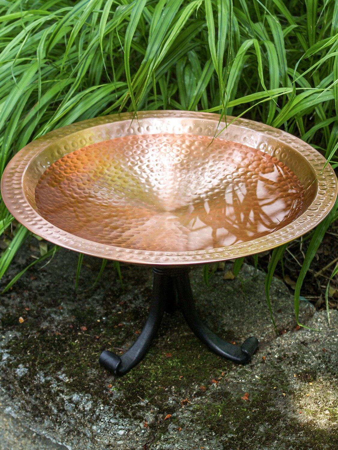 New Ancient Graffiti Solid Copper Bird Bath with Stake 