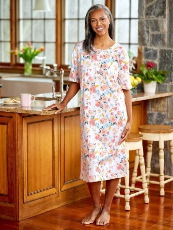 Comfort Knit Print Cotton Long Nightgown