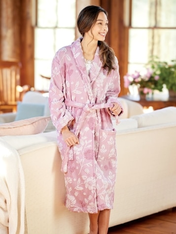 Women's Rose Garden Cotton Terry Jacquard Wrap Robe