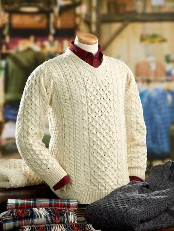 Men's Irish Wool V-Neck Sweater in Natural Color