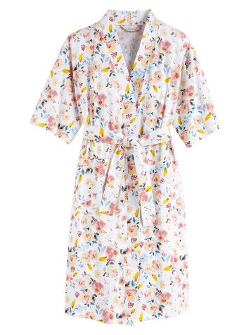 Women's Comfort-Knit Pink Floral Cotton Robe