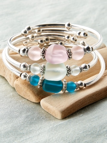 Sea Glass Bangle Bracelet for Women 